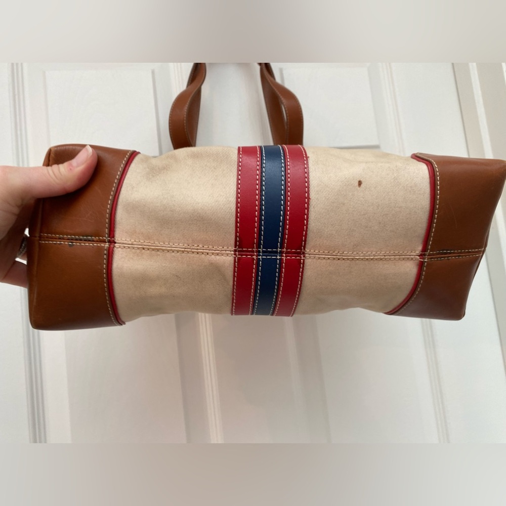 Coach Beige Tote with Red and Navy Varsity Stripe - Picture 5 of 13